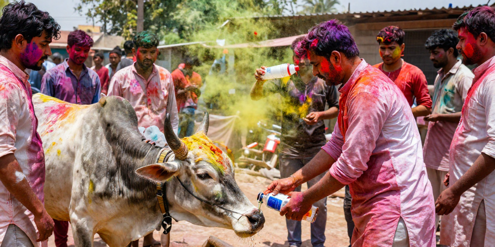 Holi Celebration Sparks Outrage After Cow Forced to Drink Alcohol in Haryana